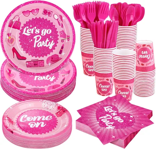 Vista 8 de Kochorie Juego de vajilla desechable de béisbol de 400 piezas, suministros para fiestas de béisbol con platos, tazas, servilletas, cubiertos para 50