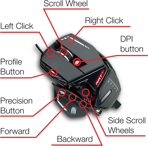 Vista 2 de Mad Catz R.A.T. Mouse para juegos con cable ajustable 8+ - 16000 DPI - 11 botones programables - 4 perfiles de usuario almacenados directamente