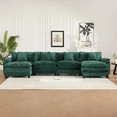 Vista 53 de Sofá seccional modular, sofá seccional en forma de L de 76.7 pulgadas con otomana móvil, cómodo loveseat de chenilla nube con reposabrazos