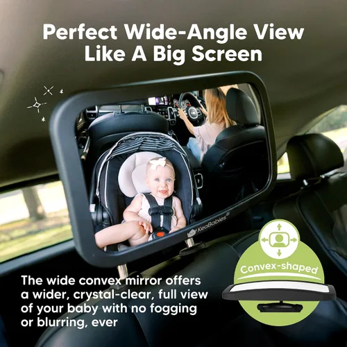 Vista 4 de KeaBabies Espejo de asiento de coche para bebé, visión amplia, inastillable Negro mate