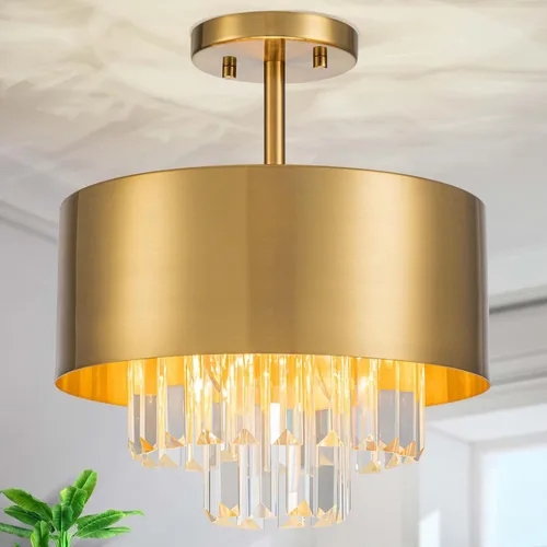 Vista 10 de LumFurn D12inch Modern Crystal Ceiling Light, 3-Light Chic Flushmount Close to Ceiling Light Fixture for Kitchen, Hallway & Bedroom, D12 x H12in