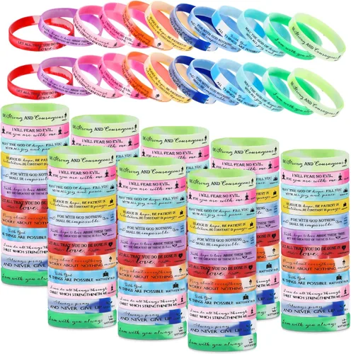 Vista 16 de 120 pulseras cristianas de silicona a granel, 12 estilos Colores brillantes