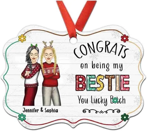 Vista 8 de Adorno personalizado con texto en inglés «Best Friend are Hard to Find Because The Very Best is Already Mine», adorno de Navidad personalizado 2023