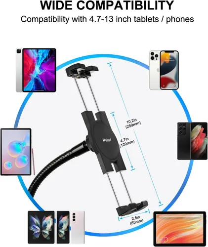 Vista 6 de Soporte de micrófono para tableta de cuello de cisne, soporte para iPad de teléfono woleyi para soporte de micrófono [abrazadera de brazo de metal]