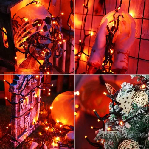Vista 2 de Brizled - Luces de Halloween naranjas, 10 mt, 100 luces LED de Halloween, 33 pies, 5 mm de ángulo amplio, luces de Halloween naranjas, 120 V