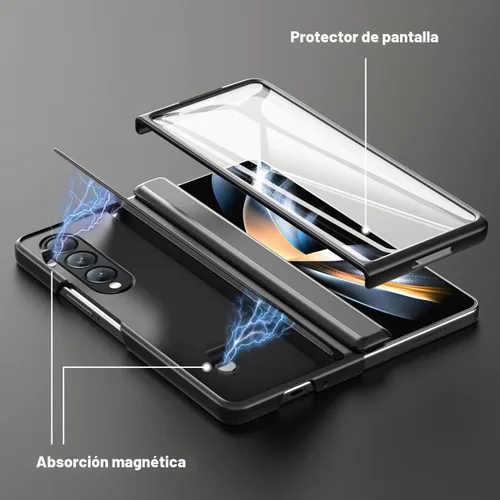 Vista 7 de Funda para Samsung Z Fold 4: [Soporte oculto] [carga inalámbrica], carcasa delgada de protección de bisagra de cuerpo completo, protector de Negro