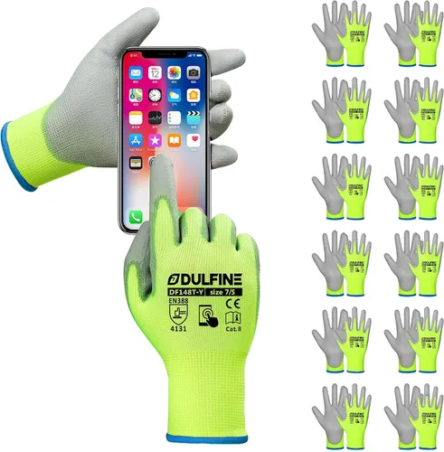 Vista 24 de DULFINE Guantes de trabajo ultrafinos con revestimiento de PU - 12 pares, excelente agarre, carcasa de nylon guantes de trabajo de seguridad