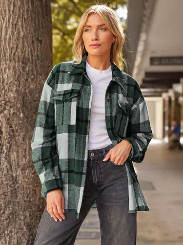 Vista 2 de AUTOMET Womens Casual Plaid Shacket Button Down Long Sleeve Shirts 2024