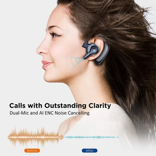 Vista 2 de emotal Auricular Bluetooth con cancelación de ruido AI con micrófono dual para teléfonos celulares, 10 días de espera, 30 horas de tiempo