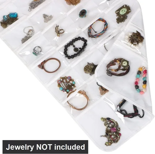 Vista 2 de Organizador de joyas colgante de doble cara con 72 bolsillos transparentes suaves para guardar joyas
