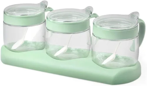 Vista 12 de Tarros de especias de condimentos de vidrio, 5.6 onzas/8.6 fl oz, recipiente para especias con tapas y cucharas y bandeja, recipientes de vidrio