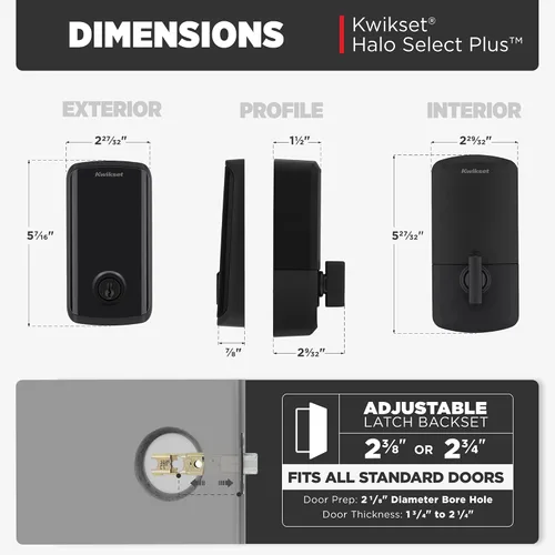 Vista 9 de Kwikset Halo Select Plus Cerrojo Inteligente de Pantalla Táctil Negro Mate Apple Home Keys Tap-to-Unlock, Wi-Fi y Matter Habilitado con Sensor