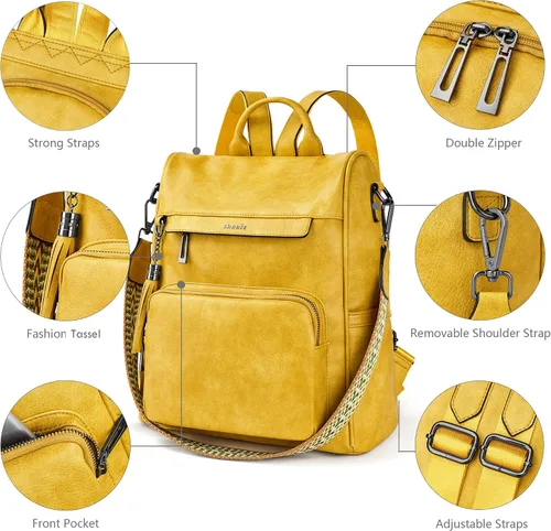 Vista 4 de Shrrie - Mochila de cuero antirrobo, mochila de viaje para mujer, bolsa de hombro para mujer