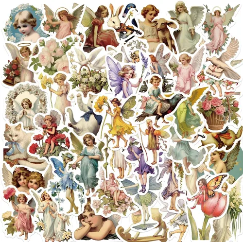 Vista 8 de Yoksas 50 piezas de calcomanías vintage victorianas - Calcomanías de vinilo impermeables de arte antiguo para laptops, botellas de agua, álbumes