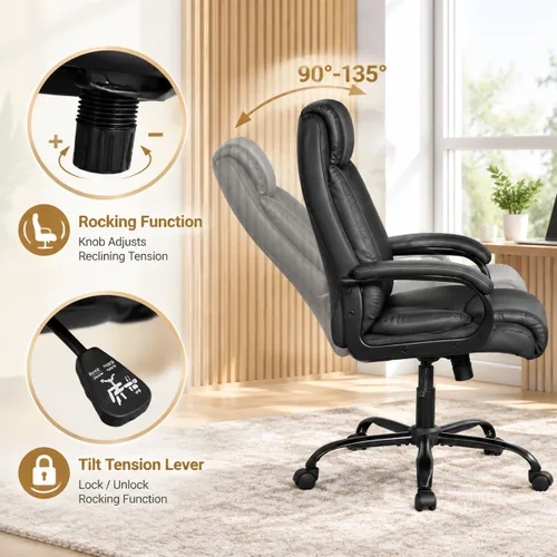 Vista 3 de POWERSTONE Silla de oficina ejecutiva grande y alta, silla de escritorio para computadora, silla giratoria ajustable de cuero con reposabrazos