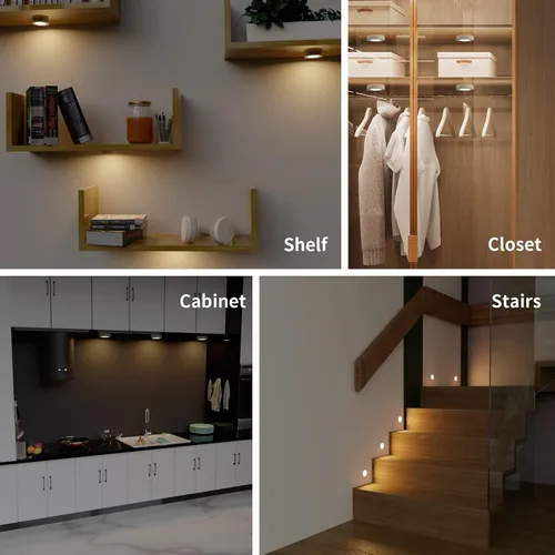 Vista 5 de Luces LED de disco con cable, regulables debajo del gabinete, carcasa de aluminio con interruptor táctil, paquete de 3 unidades de 9 W 3000 K blanco