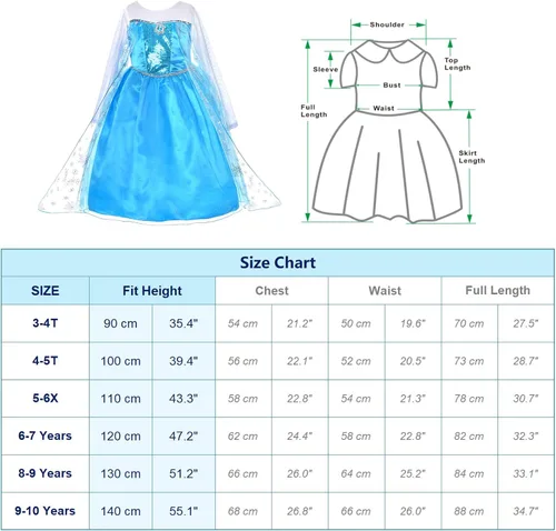 Vista 6 de Princess Dress Up Costumes For Little Girls Birthday Party with Wig,Crown,Mace,Gloves Accessories 3-10 Years