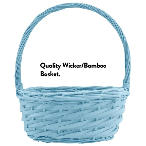 Vista 4 de Cesta de Pascua azul para niños y adultos (40 artículos) – Cesta de regalo llena de caramelos, bocadillos, golosinas y conejo de Pascua de peluche