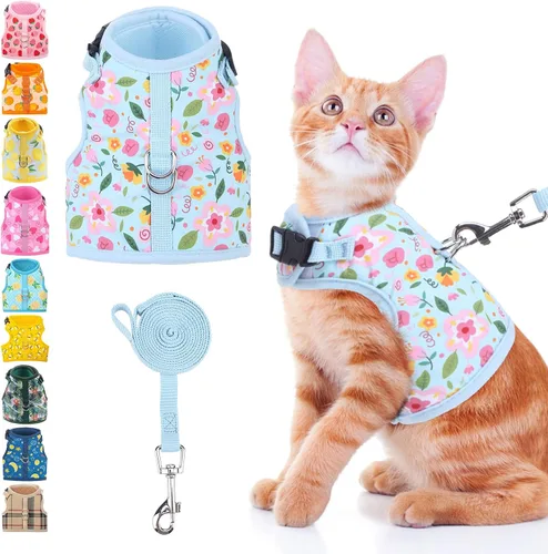 Vista 18 de BINGPET Arnés para gatos con correa y collar para caminar, a prueba de escapes, con correa de 59 pulgadas, arnés de chaleco suave ajustable