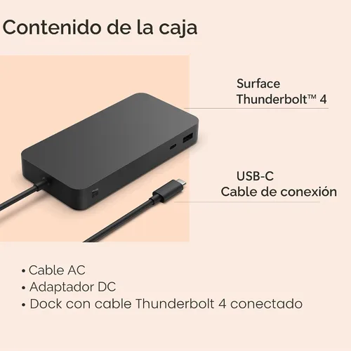 Vista 7 de Microsoft Estación de acoplamiento Surface Thunderbolt 4 - Negro (T8H-00001)