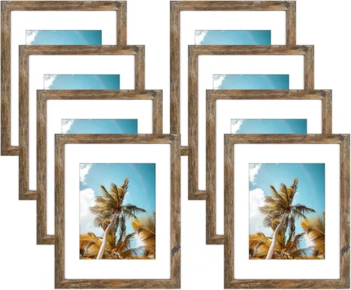 Vista 103 de Frametory, Marco de fotos de 11 x 14 pulgadas con paspartú para fotos de 8 x 10 pulgadas, moldeado ancho de vidrio de alta definición, accesorios