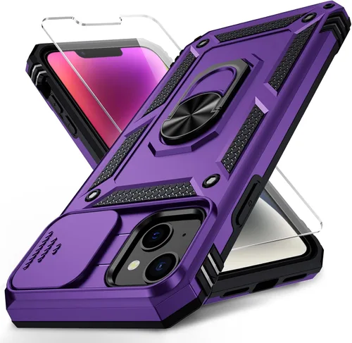 Vista 16 de Funda para iPhone 14 con cubierta para lente de cámara, protector de pantalla HD, protección contra caídas de grado militar de 10 pies, soporte