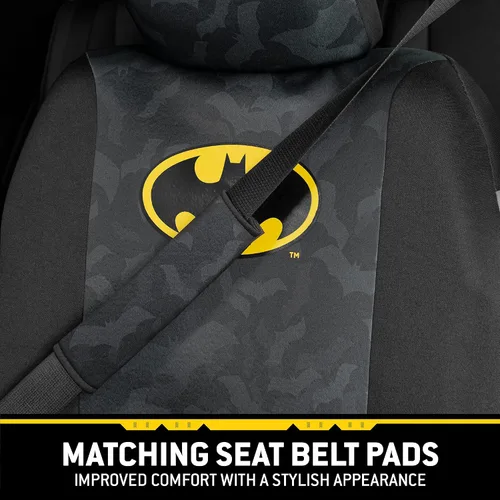 Vista 5 de BDK Warner Bros DC Comics Batman - Fundas de asiento delantero y almohadillas para cinturón de seguridad, ajuste universal para camiones, SUV