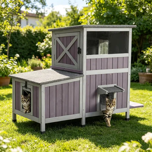 Vista 9 de Casa climatizada para gatos al aire libre, resistente a la intemperie, refugio grande para gatos con forro 100% aislado para múltiples gatos, casas