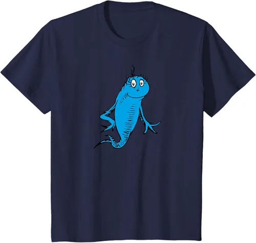 Vista 85 de Dr. Seuss Blue Fish Character - Camiseta con licencia oficial Negro