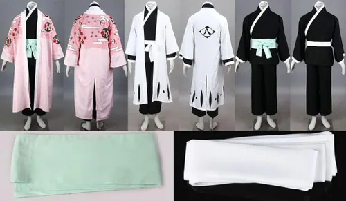 Vista 2 de ZNZXYCOS Disfraz de cosplay de Kyoraku Shunsui Captain para hombre, color rosa y negro, kimono para Halloween