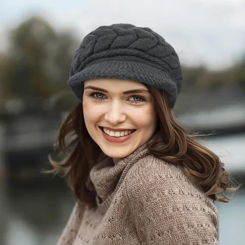 Vista 6 de Loritta Gorro de invierno para mujer, gorro de lana con visera