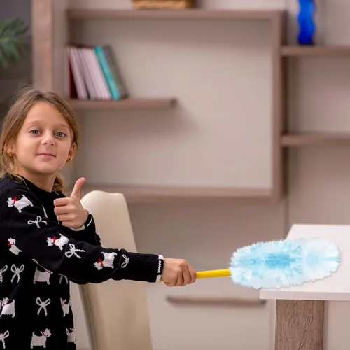 Vista 2 de Vesici 50 piezas de repuesto de plumero compatibles con Swiffer Dusters, repuesto desechable a granel grueso con 1 mango resistente para limpieza
