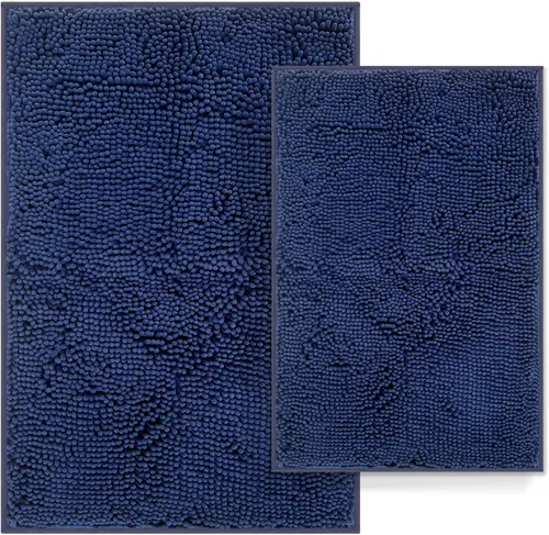 Vista 18 de Juego de 2 alfombras de baño antideslizantes para baños, juego de alfombras de felpilla gruesa y suave, alfombras de baño ultra absorbentes