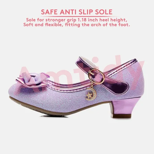 Vista 4 de Zapatos de vestir para niñas, zapatos de fiesta de boda Mary Jane, zapatos con purpurina para damas de honor, tacones de princesa