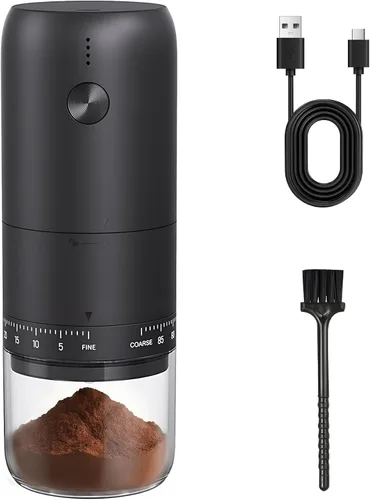 Vista 8 de Molinillo de café eléctrico, molinillo de granos de café portátil con rebabas cónicas de cerámica, molinillo de espresso recargable USB-C con grosor