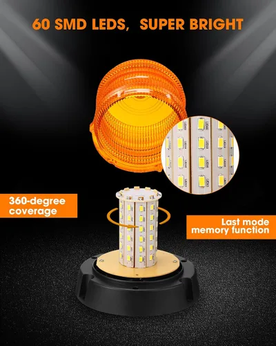 Vista 4 de Leelosp Paquete de 3 60 luces LED estroboscópicas de 12 V-24 V, luz estroboscópica intermitente de seguridad ámbar con cable magnético y recto de 16