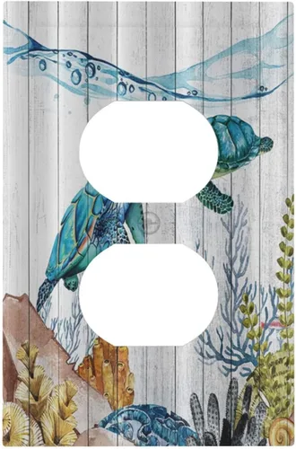 Vista 89 de Placa decorativa para interruptor de luz, medusas, tortugas marinas, fantasía, océano, 2 bandas, 1 palanca, 1 placa de pared dúplex, cubiertas