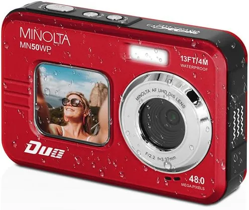 Vista 7 de Minolta Cámara digital subacuática de 48 MP: video Ultra HD 5K, enfoque automático, zoom digital de 16x, pantallas LCD duales, pantalla frontal