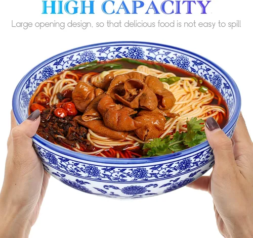 Vista 4 de Kichvoe Cuenco de porcelana azul y blanco de 7.87 pulgadas estilo chino cuenco de sopa de fideos de cerámica para uso doméstico, plato asiático