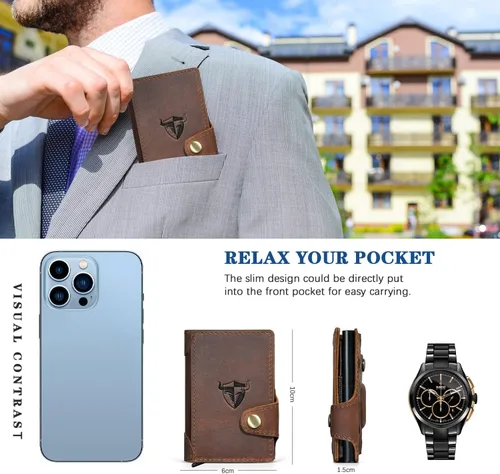 Vista 3 de Handadsume Grueso caballo loco cuero viaje regalo bolsillo frontal con moneda bolsillo tarjeta caso organizador Rfid cartera para hombres hombres