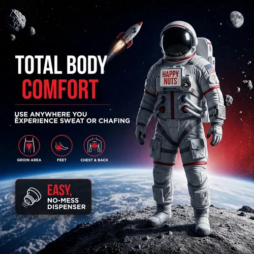 Vista 4 de HAPPY NUTS Comfort Powder - Antirozaduras y desodorante, sin aluminio, control del sudor y el olor para picazón deportista, ingle y partes privadas