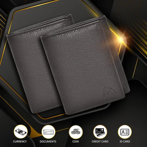 Vista 66 de Cartera de cuero RFID hecha a mano para hombres, elegante cartera de bolsillo frontal triple con 2 ranuras para identificación y 9 tarjetas, Azul
