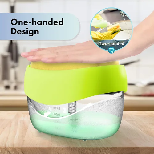 Vista 2 de Dispensador de jabón para platos con soporte de esponja para fregadero de cocina, juego de dispensador de bomba de jabón 2 en 1, útil dispensador