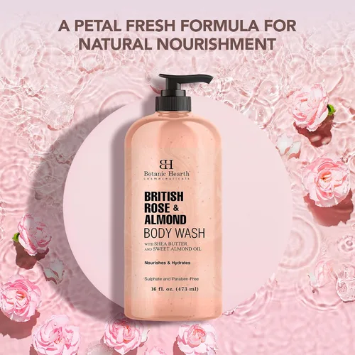Vista 3 de Botanic Hearth Gel de ducha British Rose & Almond – Gel de ducha hidratante con manteca de karité, limpiador suave y rehidratante, libre de sulfatos