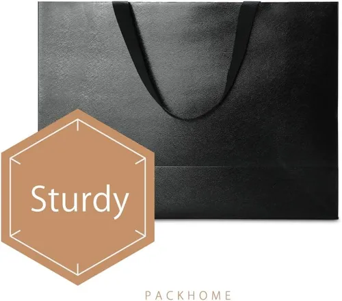 Vista 4 de PACKHOME 10 bolsas de regalo grandes de 14.5 x 5 x 10.5 pulgadas, bolsas de regalo negras de alta calidad con asas para regalar