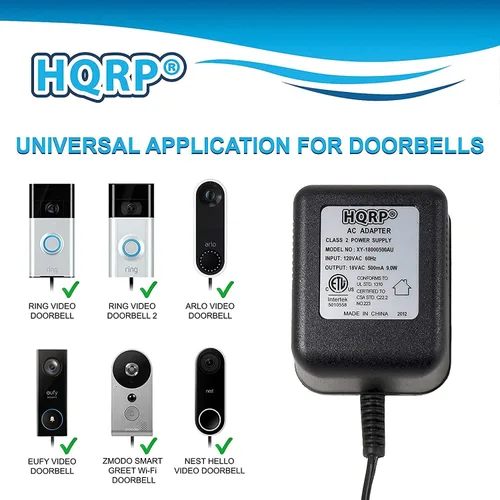 Vista 4 de HQRP Transformador adaptador de corriente alterna de 18 voltios compatible con timbres de video inteligentes Nest Hello, Ring, Ring-2, Ring-3, Arlo