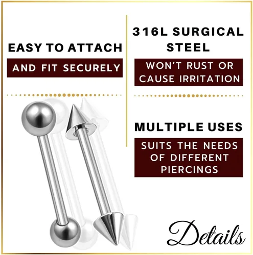 Vista 4 de MATIGA 6 piezas de acero quirúrgico 0.236 in 0.315 in 0.394 in barra piercing joyería ceja Daith cartílago Tragus Rook 0.118 in bola cono más
