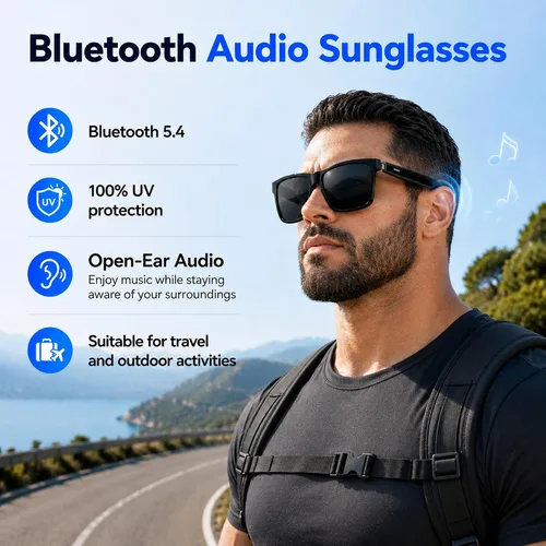 Vista 4 de AI Smart Glasses with ChatGPT, Bluetooth Audio Sunglasses for Big Heads-XXL