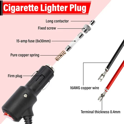 Vista 2 de BFXM Enchufe de encendedor de cigarrillos de 12 V con interruptor de encendido y apagado, adaptador de enchufe macho de repuesto automotriz de 16