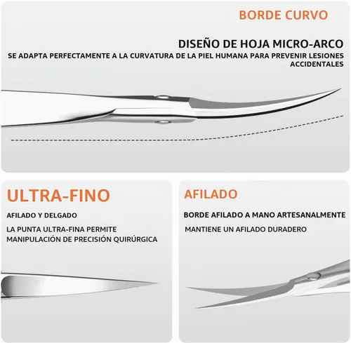 Vista 4 de ZIZZON Tijeras de cutículas extra finas curvadas profesionales precisas punta punta kit de aseo para cejas, pestañas, uñas y piel seca